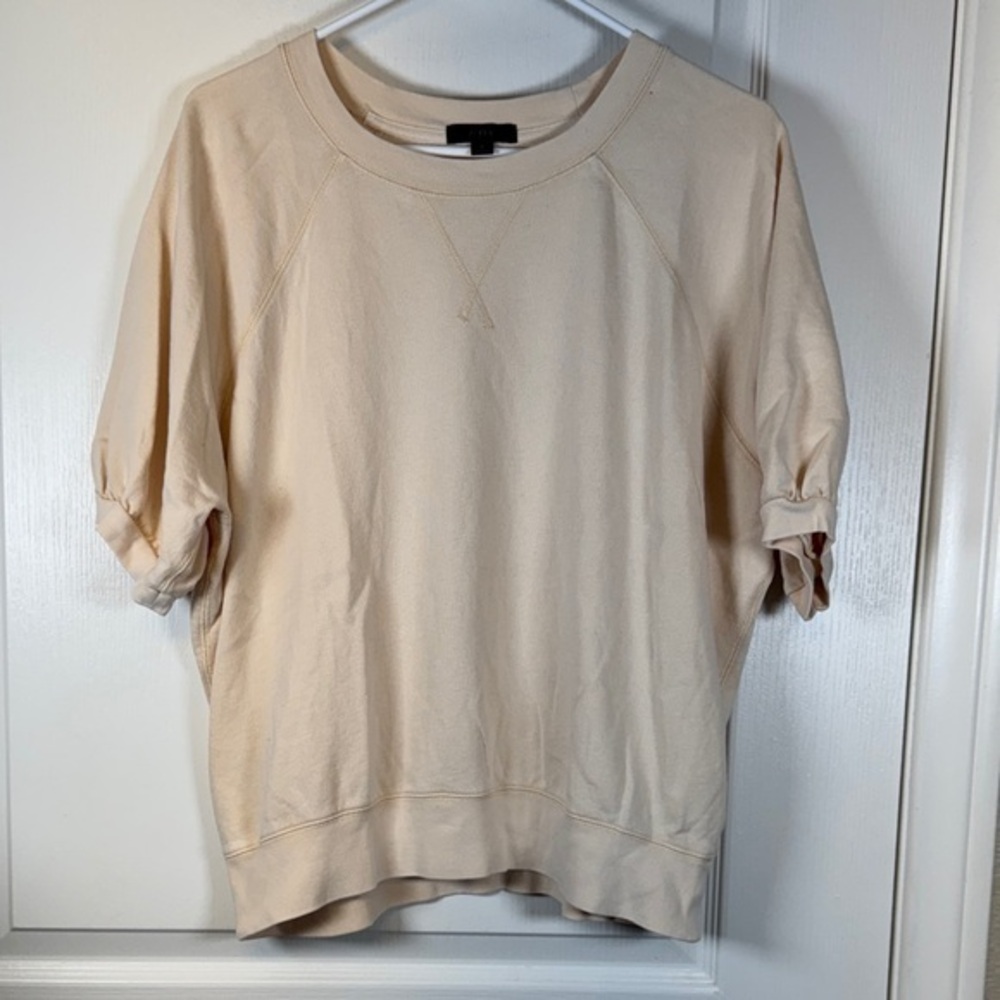 J Crew Cream Sweatshirt S/S Crewneck Oversize Top Size Small EUC #5923